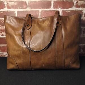 Frye Melissa Leather Shopper Tote Cognac Brown Handbag Purse